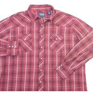 Wrangler Pearl Snap Red Plaid Western Button Up Shirt Men's Size XXL 2XL Cowboy